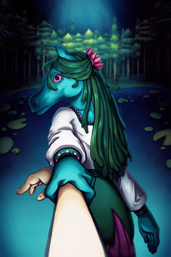 Illustration of an anthro water kelpie for the monthly vgen challenge